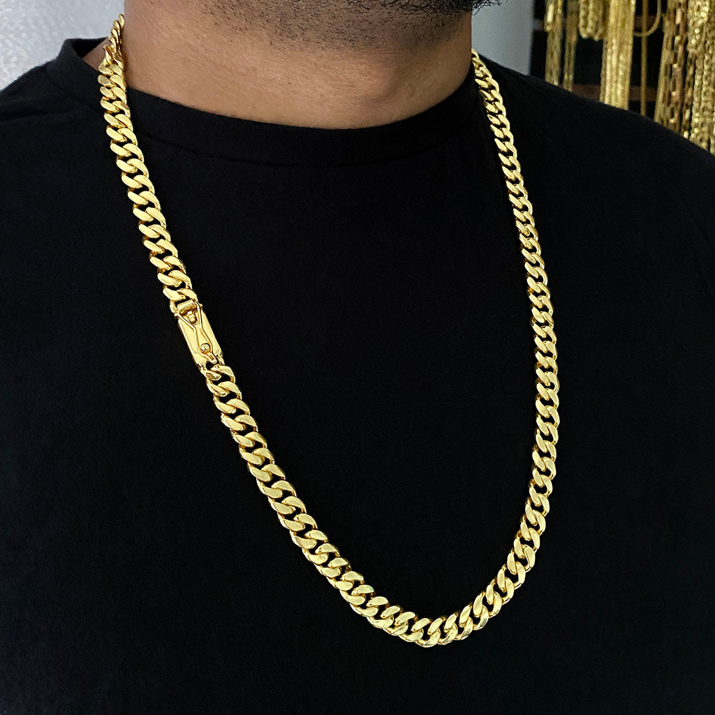 Corrente Cubana 10mm Banhada a Ouro 18K