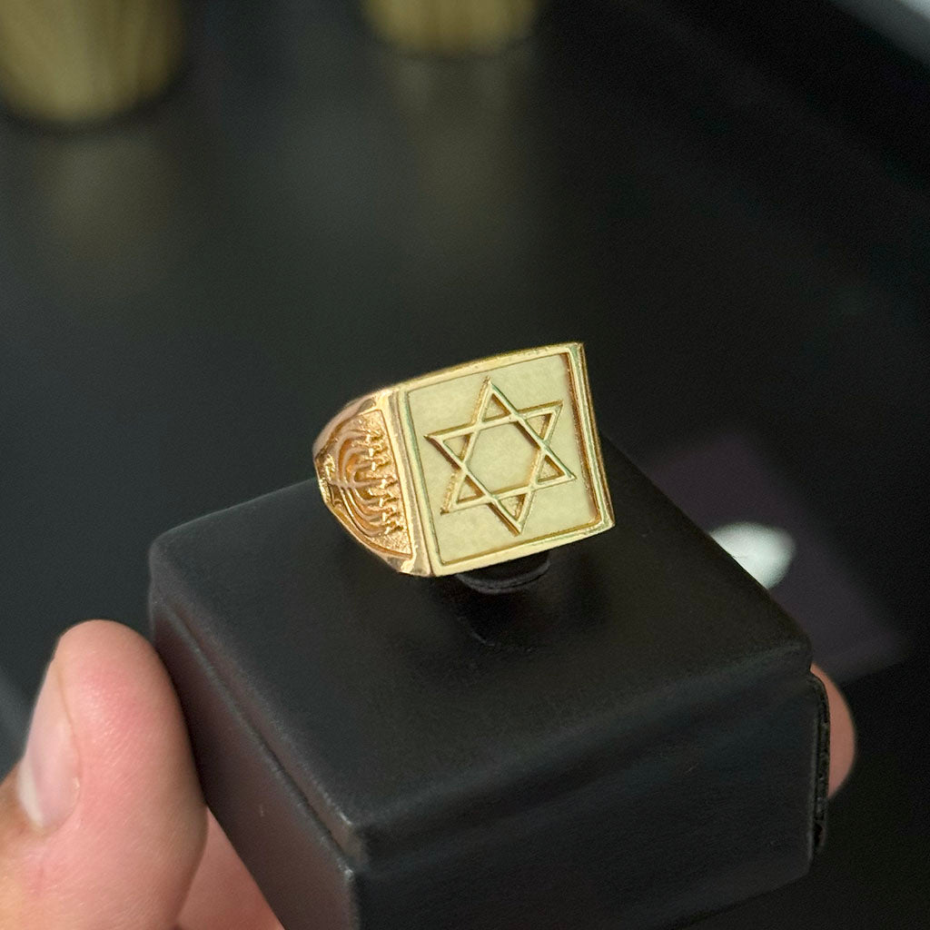 Anel Estrela de Davi Detalhado Banhado a Ouro 18K