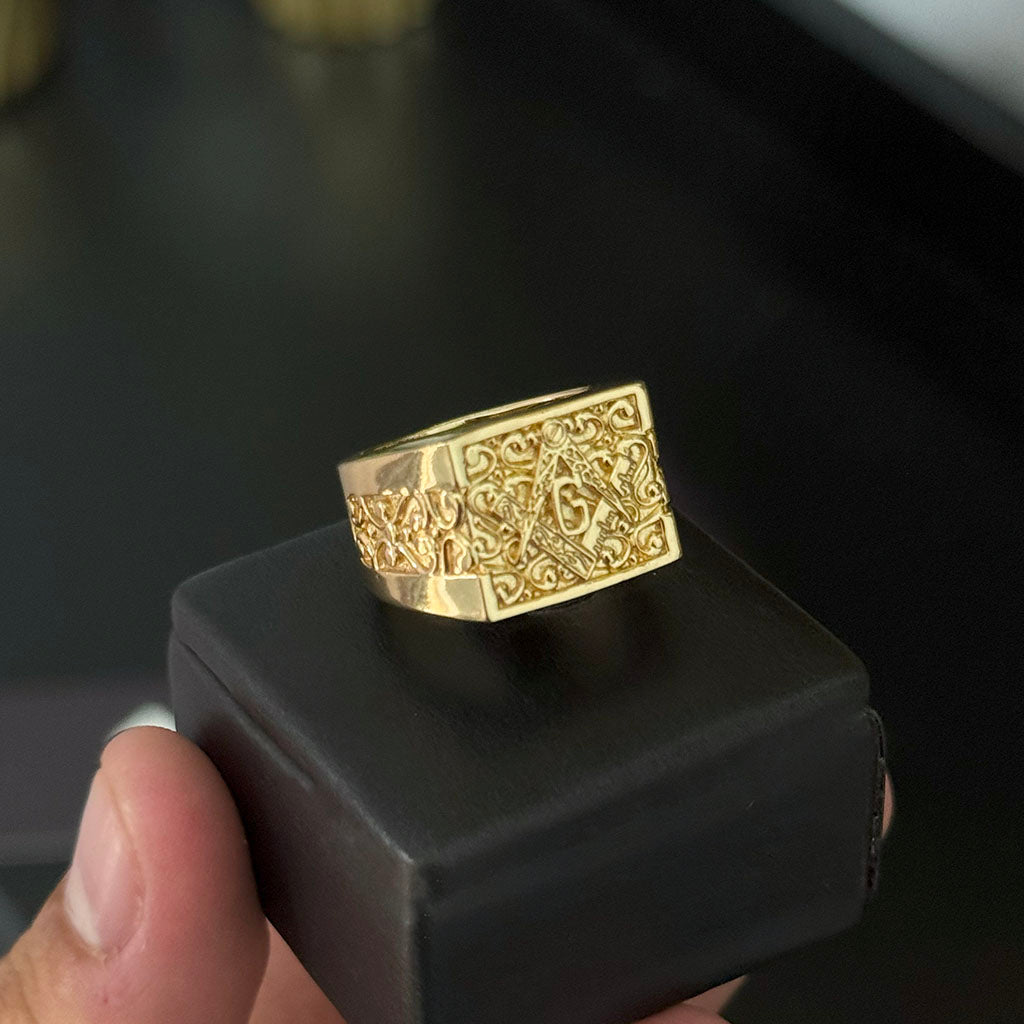 Anel Maçonaria Banhado a Ouro 18K
