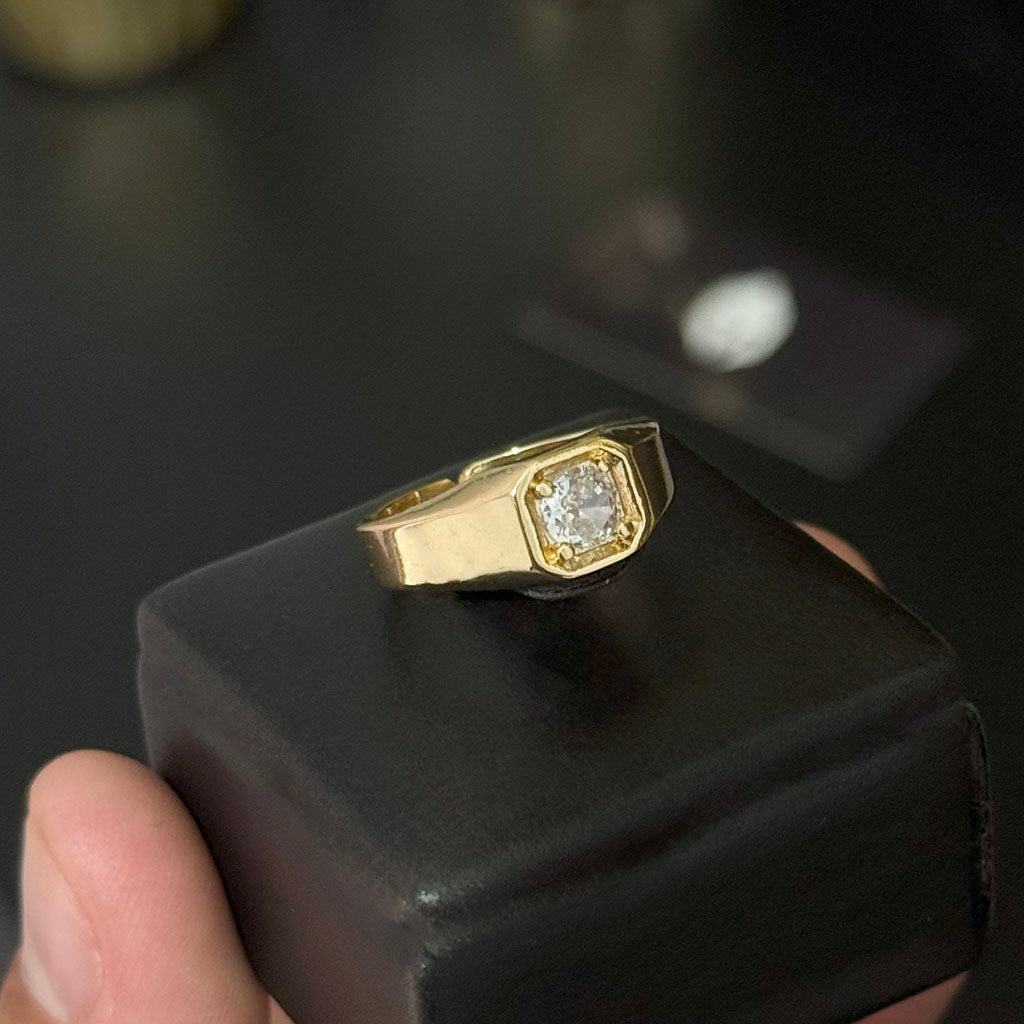 Anel Pedra Cristal Banhado a Ouro 18K