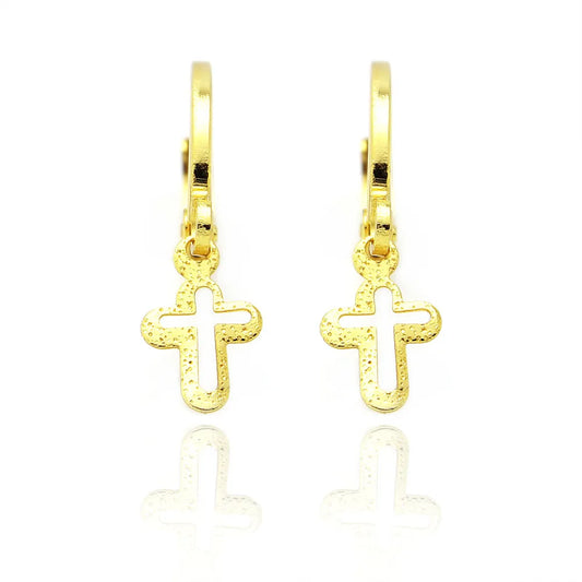 Brinco Argola Cruz Vazada Banhado a Ouro 18K