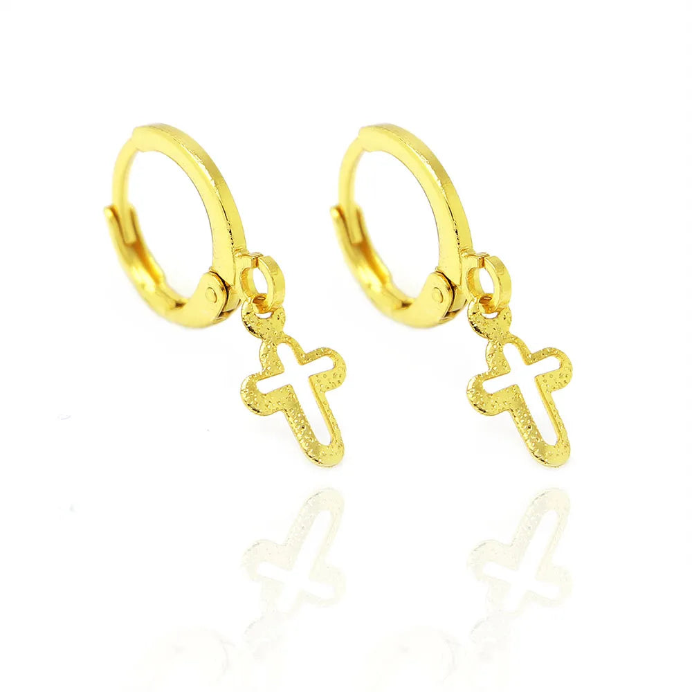 Brinco Argola Cruz Vazada Banhado a Ouro 18K