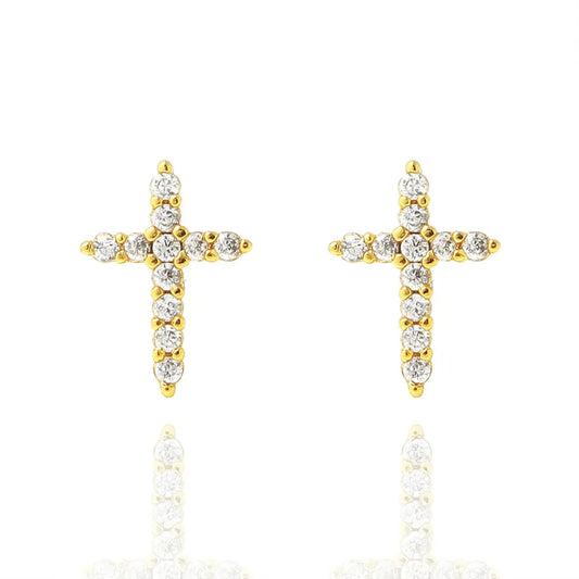 Brinco Cruz Cravejada Banhado a Ouro 18K