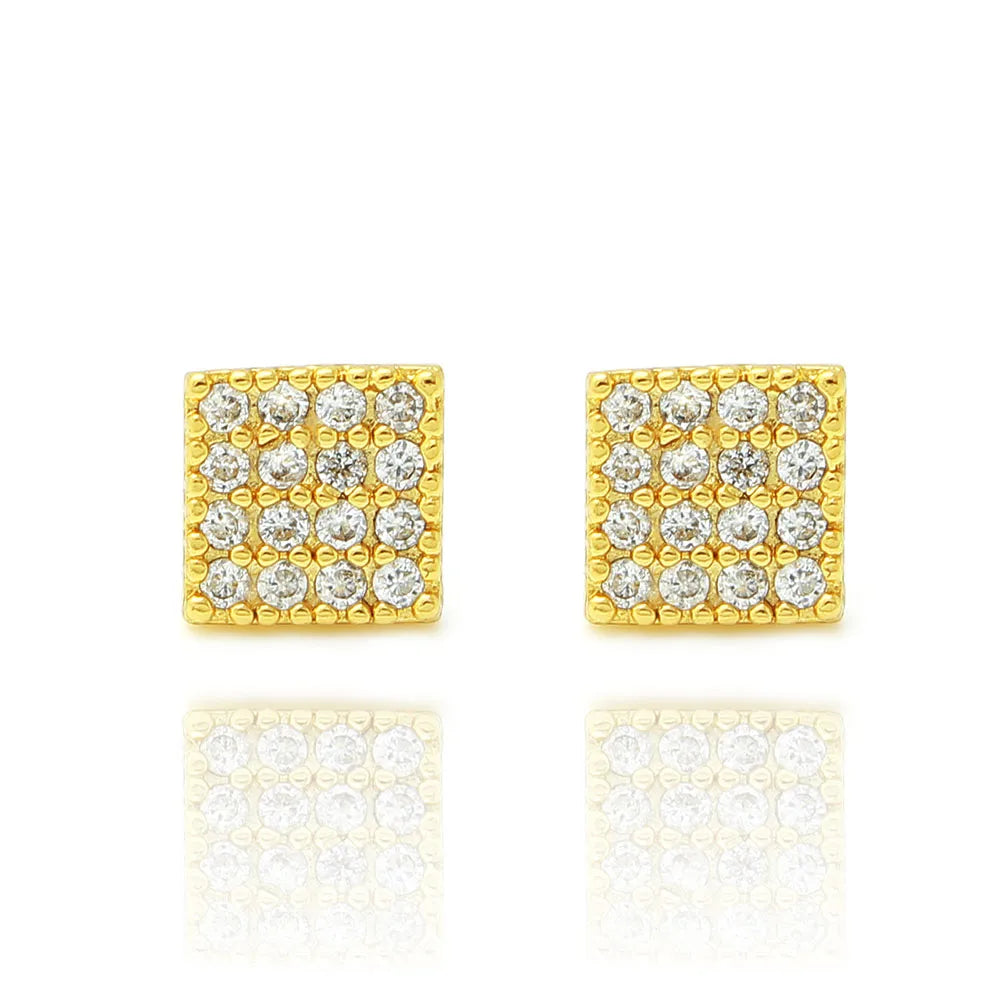 Brinco Quadrado Cravejado Banhado a Ouro 18K