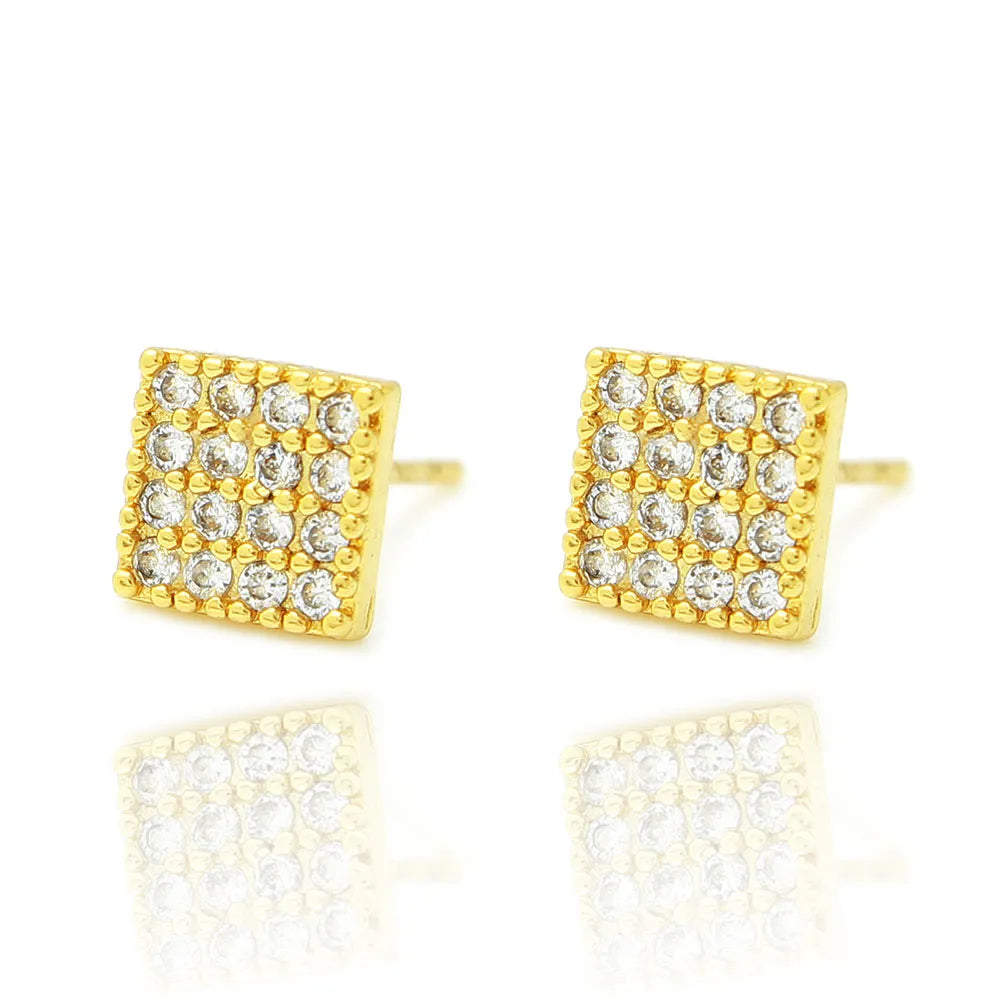 Brinco Quadrado Cravejado Banhado a Ouro 18K
