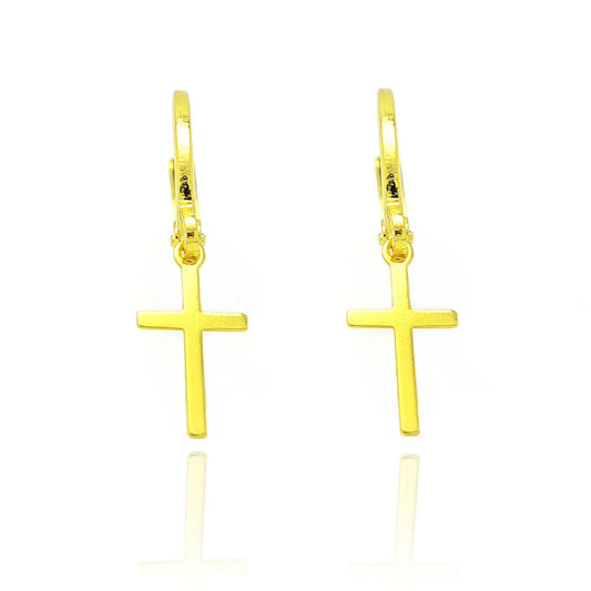 Brinco Argola Cruz Lisa Banhado a Ouro 18K