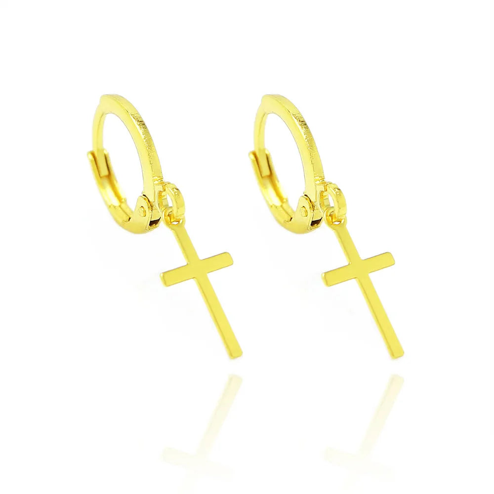 Brinco Argola Cruz Lisa Banhado a Ouro 18K