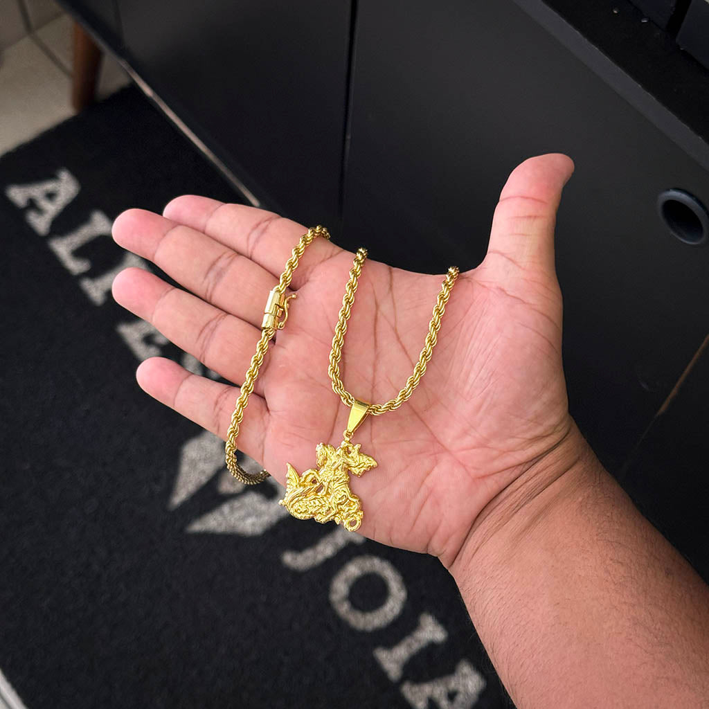Corrente Baiana 5mm e Pingente São Jorge Banhado a Ouro 18K
