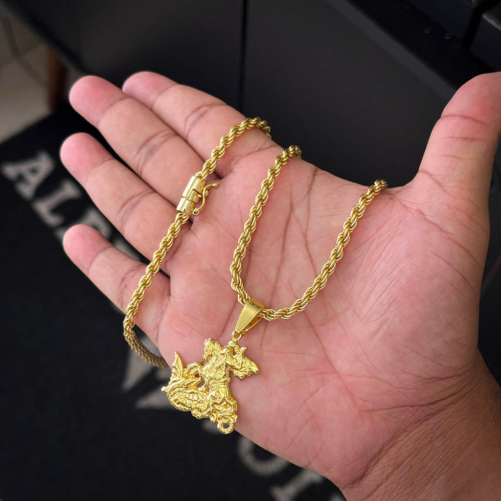 Corrente Baiana 5mm e Pingente São Jorge Banhado a Ouro 18K