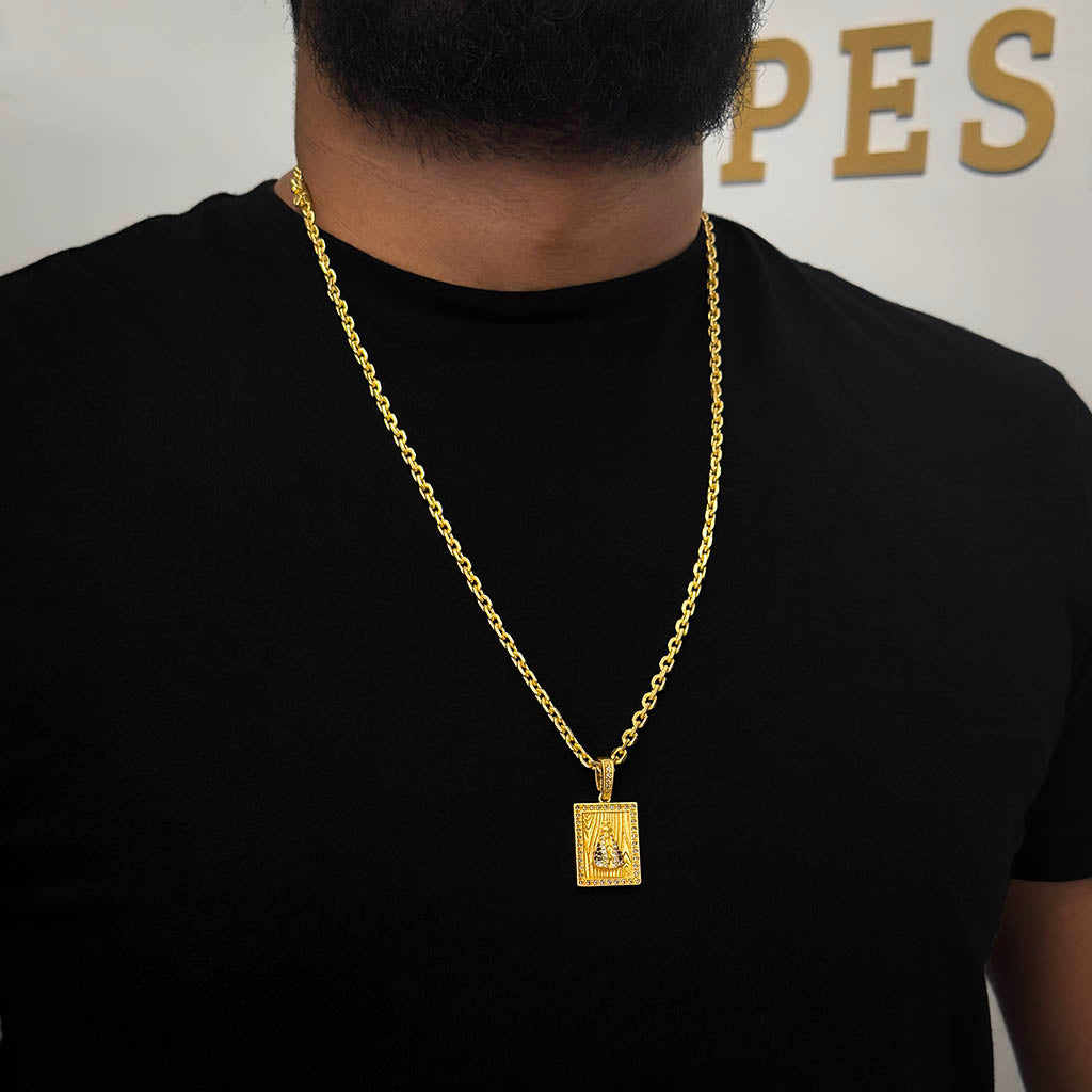 Corrente Cadeado 4mm e Pingente Plaquinha N. Sra. Aparecida Banhado a Ouro 18K