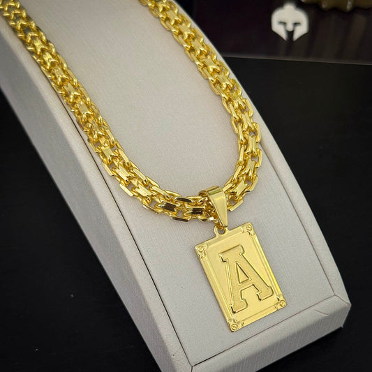Corrente Cadeado Duplo 10mm e Pingente Letra Banhado a Ouro 18K