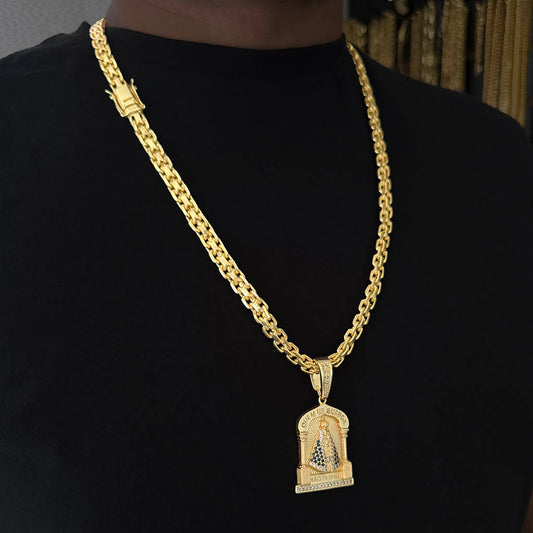 Corrente Cadeado Duplo 10mm e Pingente Quem Me Guarda Não Dorme Banhado a Ouro 18K