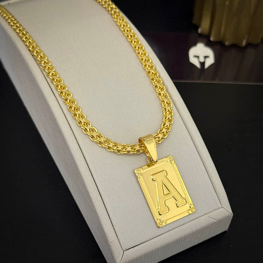 Corrente Cadeado Duplo 6mm e Pingente Letra Banhado a Ouro 18K