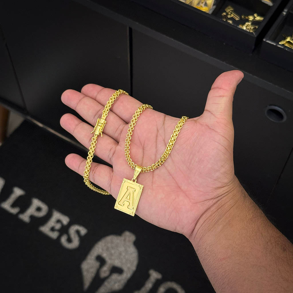 Corrente Cadeado Duplo 6mm e Pingente Letra Banhado a Ouro 18K