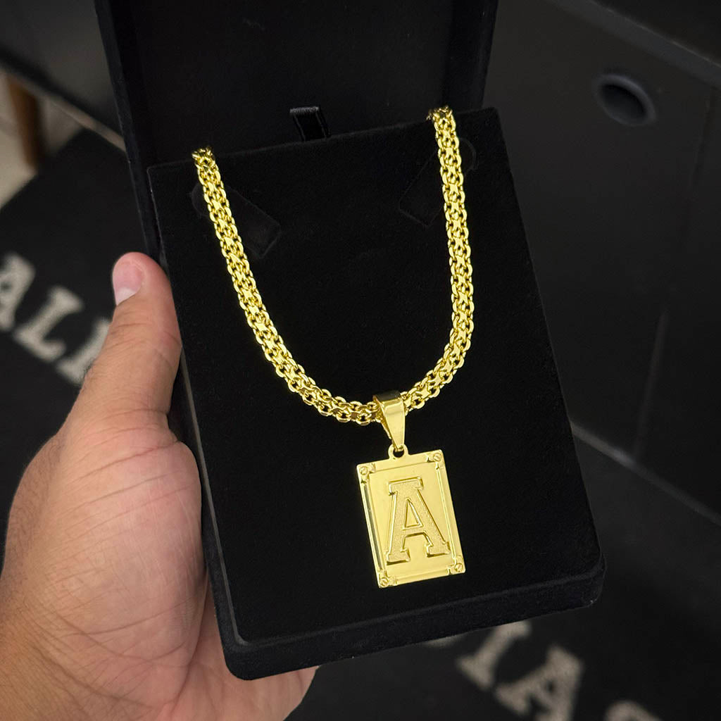 Corrente Cadeado Duplo 6mm e Pingente Letra Banhado a Ouro 18K
