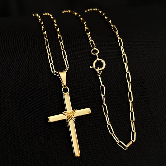 Corrente Cartie 2mm e Pingente Cruz com Corrente Banhado a Ouro 18K