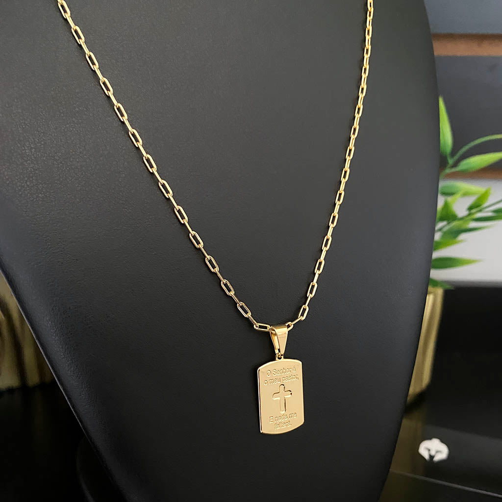 Corrente Cartie 2mm e Pingente Placa Banhado a Ouro 18K