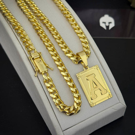 Corrente Cuban 7mm e Pingente Letra Banhado a Ouro 18K