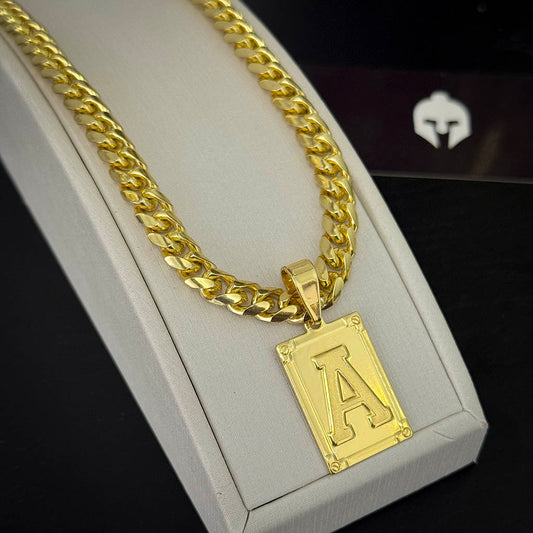 Corrente Cuban 9mm e Pingente Letra Banhado a Ouro 18K