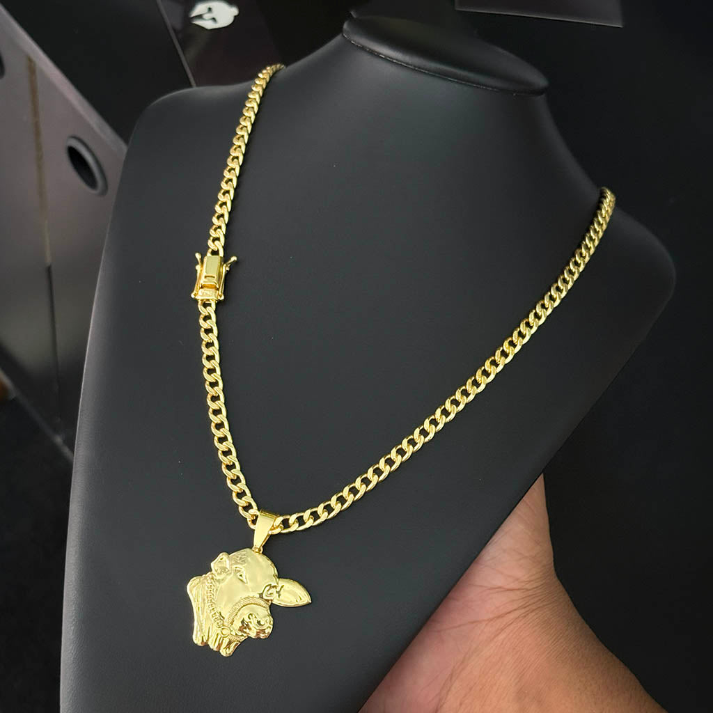 Corrente Cubana 6mm e Pingente Boi Nelore Banhado a Ouro 18K