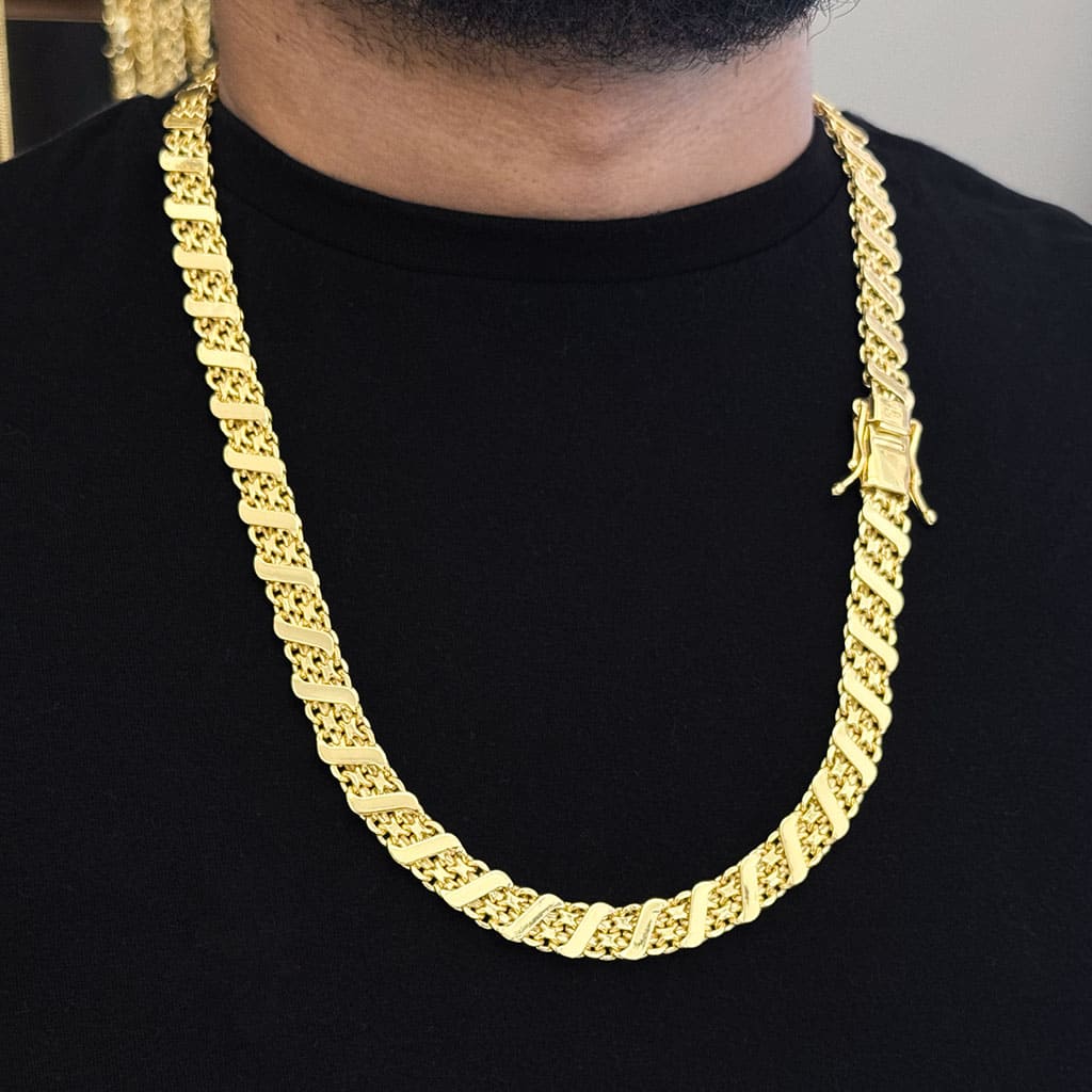 Corrente Duplo S 12mm Banhado a Ouro 18K