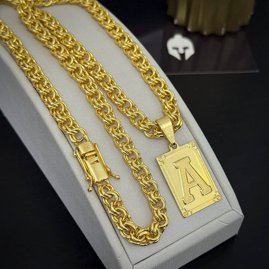 Corrente Friso Duplo 6mm e Pingente Letra Banhado a Ouro 18K