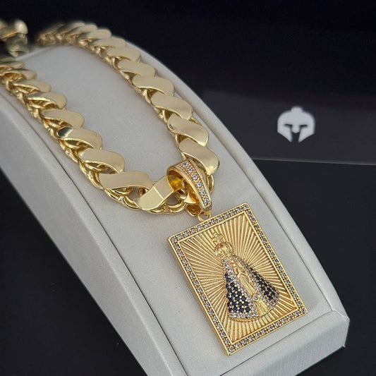 Corrente Friso S 13mm e Pingente Nossa Senhora Banhado a Ouro 18K