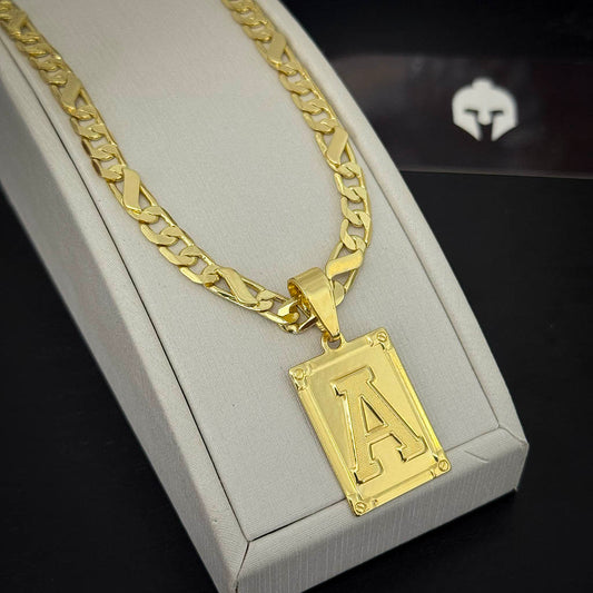 Corrente Friso S 3x1 5mm e Pingente Letra Banhado a Ouro 18K