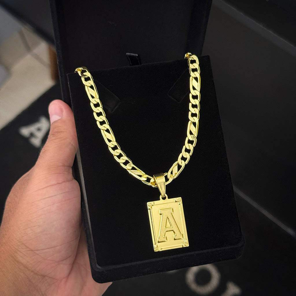 Corrente Friso S 3x1 5mm e Pingente Letra Banhado a Ouro 18K
