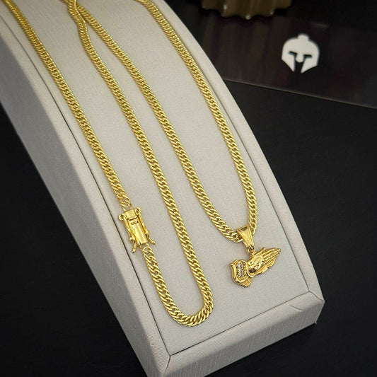 Corrente Grumet 3mm e Pingente Mão Orando Banhado a Ouro 18K