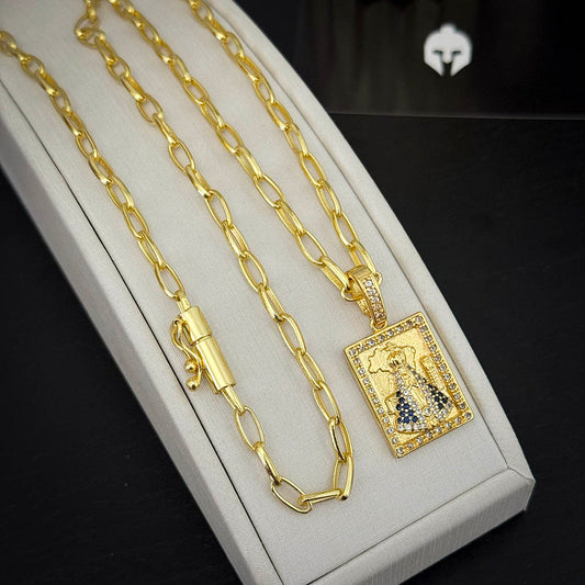 Corrente Meia Cana 4mm e Pingente Santuário N. Sra. Aparecida Banhado a Ouro 18K