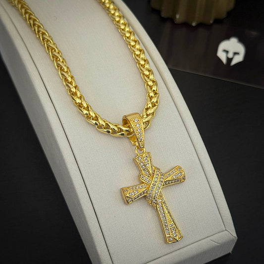 Corrente Peruana 7mm e Pingente Cruz Torcida Banhado a Ouro 18K