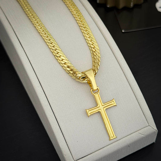 Corrente Premium 5mm e Pingente Cruz Banhado a Ouro 18K