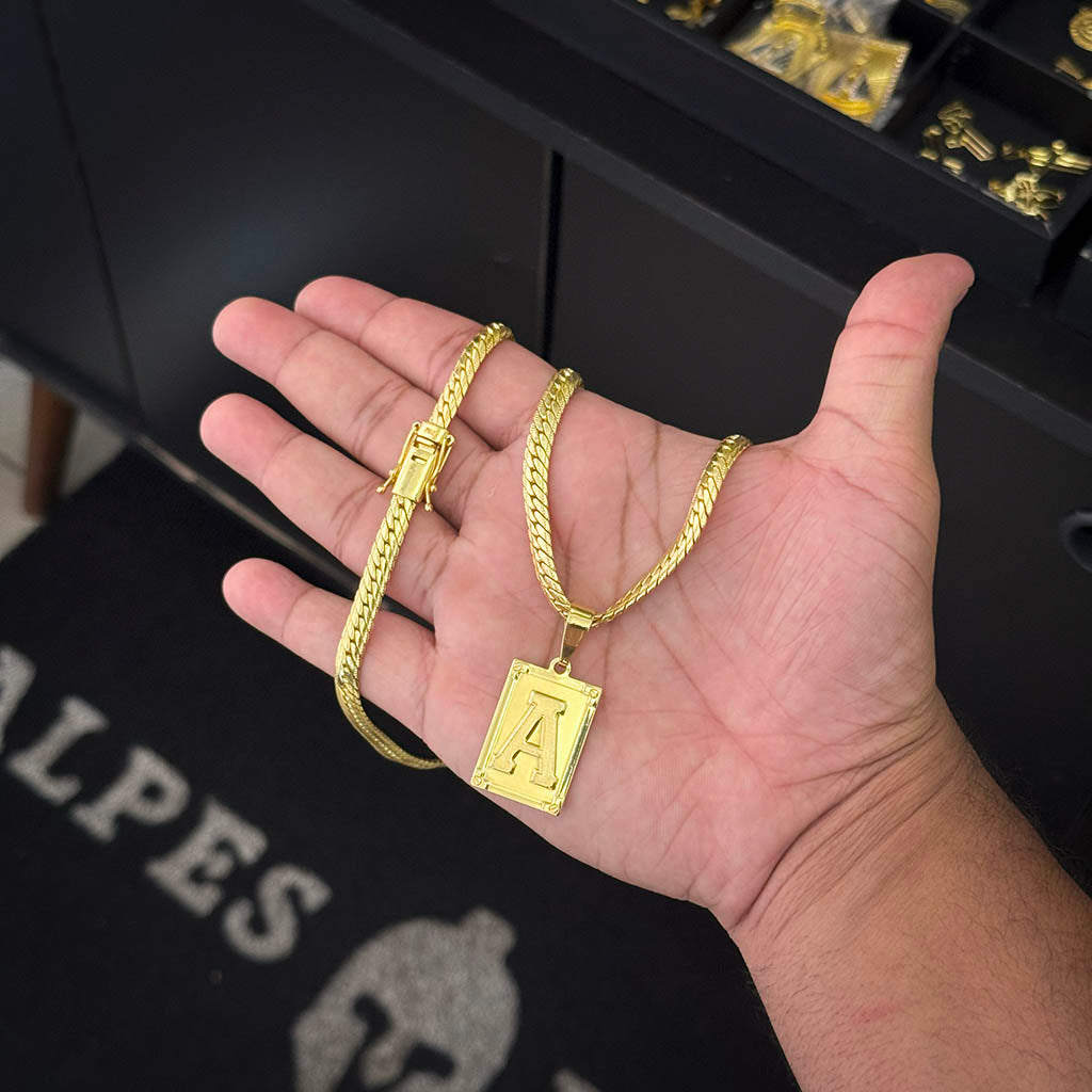 Corrente Premium 5mm e Pingente Letra Banhado a Ouro 18K