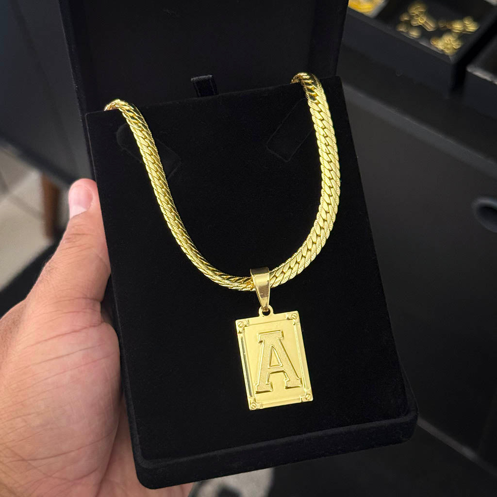 Corrente Premium 5mm e Pingente Letra Banhado a Ouro 18K