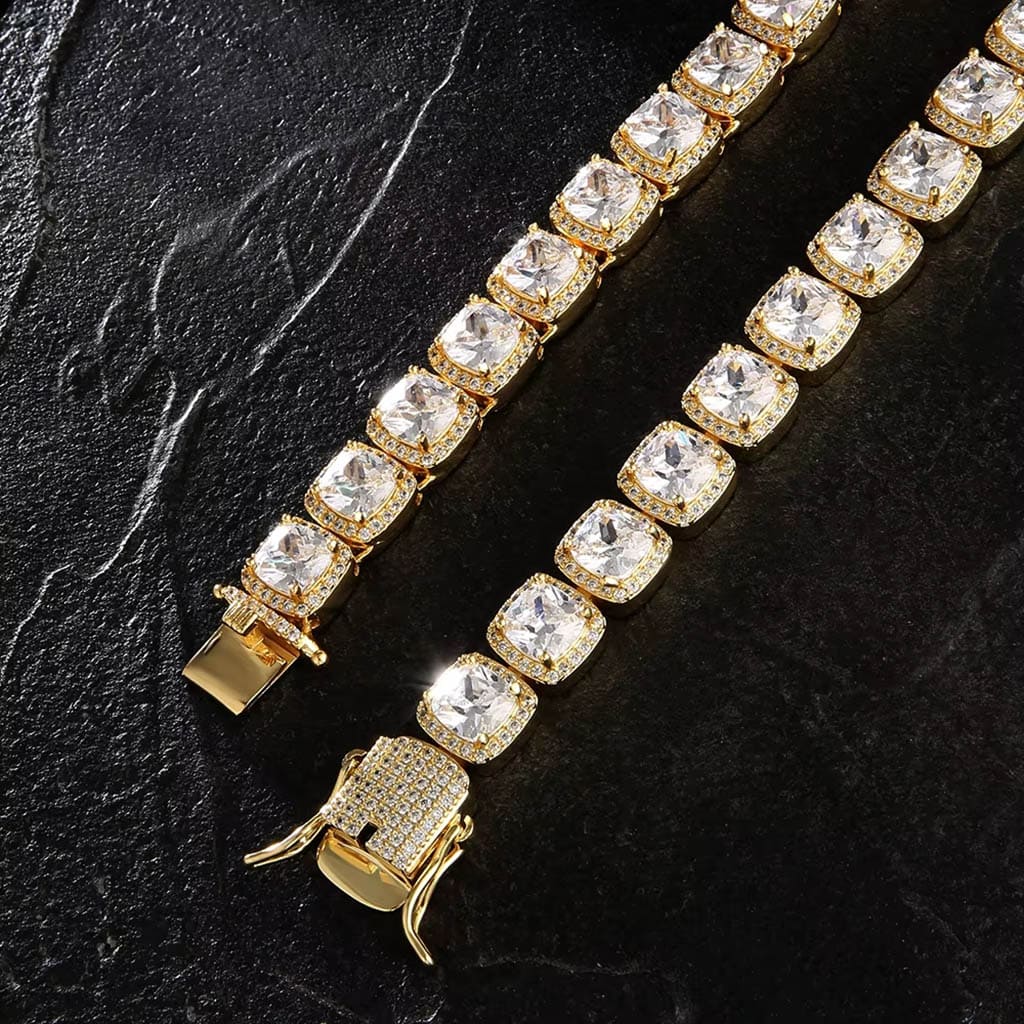 Corrente Riviera Cravejada 12mm Banhado a Ouro 18K