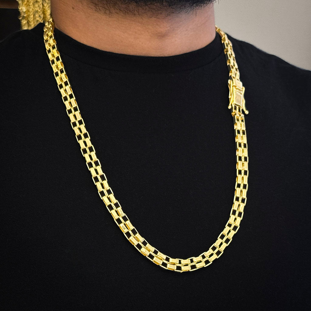 Corrente Tijolinho Duplo 12mm Banhado a Ouro 18K