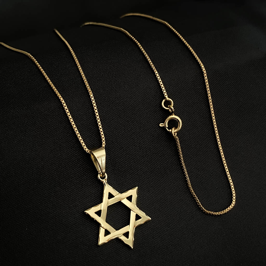 Corrente Veneziana 1mm e Pingente Estrela de Davi Banhado a Ouro 18K
