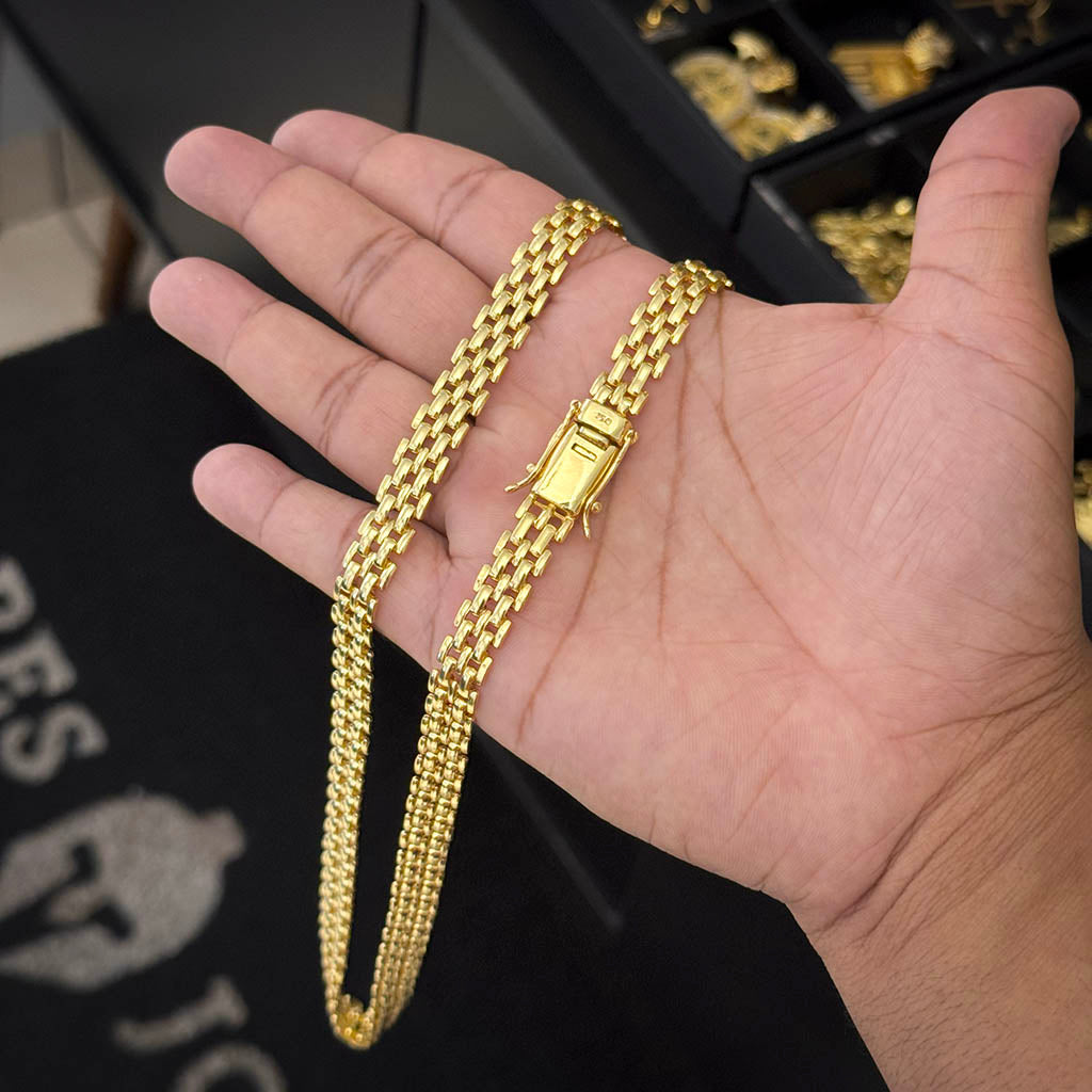 Corrente Americana 10mm Banhado a Ouro 18K