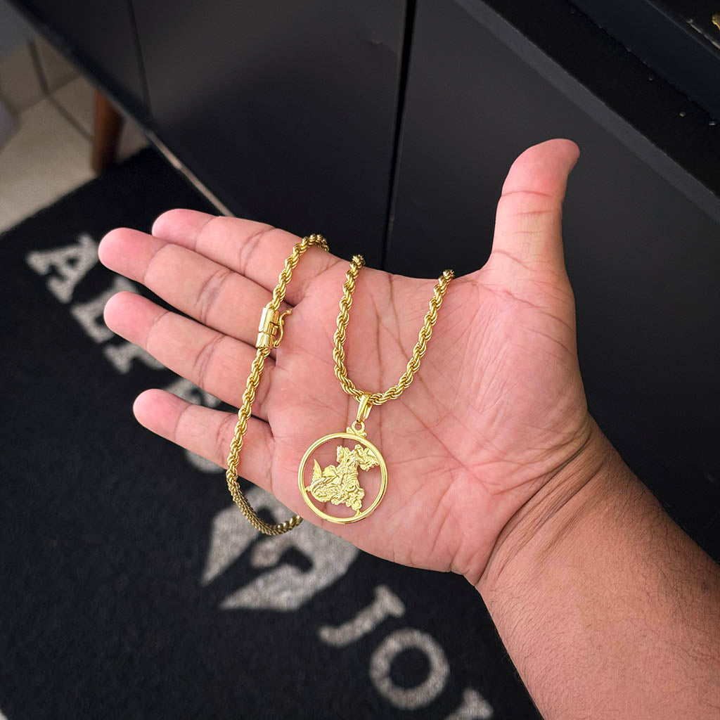 Corrente Baiana 5mm e Pingente Medalha São Jorge Banhado a Ouro 18K