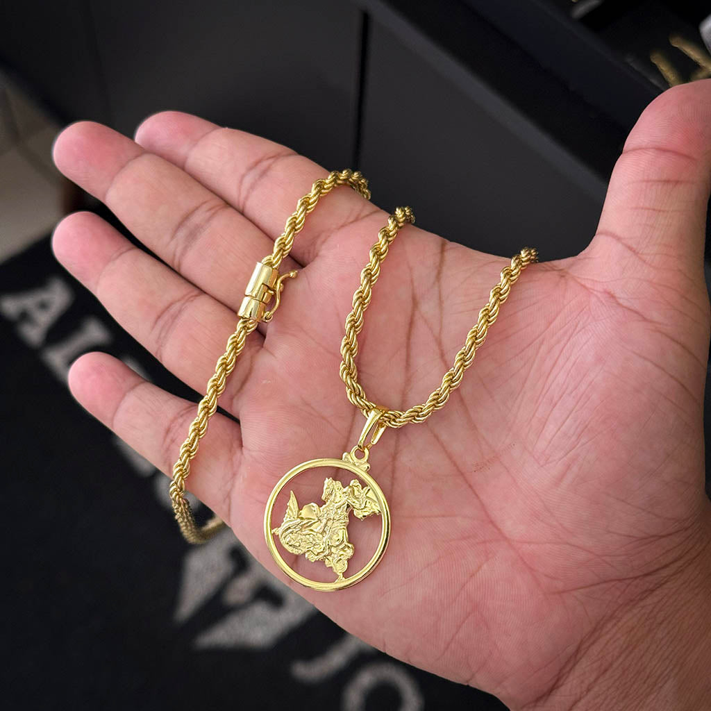 Corrente Baiana 5mm e Pingente Medalha São Jorge Banhado a Ouro 18K