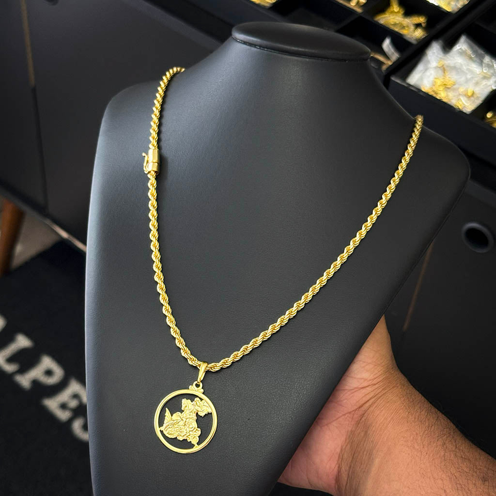 Corrente Baiana 5mm e Pingente Medalha São Jorge Banhado a Ouro 18K