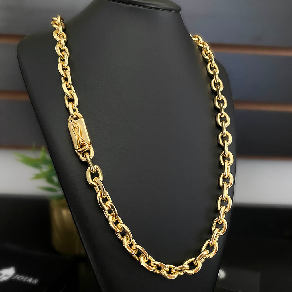 Corrente Cadeado 12mm Banhada a Ouro 18K