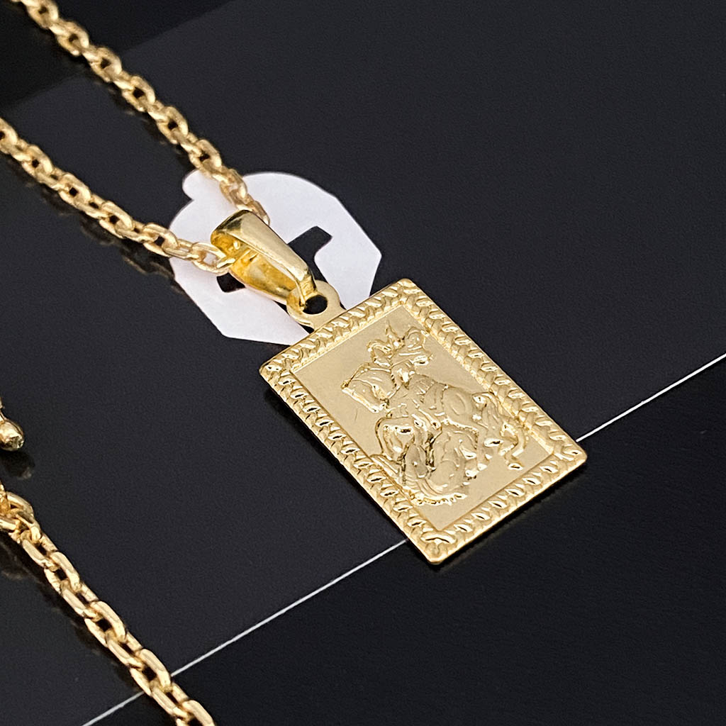 Corrente Cadeado 1mm e Pingente Placa São Jorge Banhado a Ouro 18K
