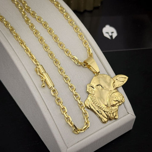 Corrente Cadeado 4mm e Pingente Boi Nelore Banhado a Ouro 18K