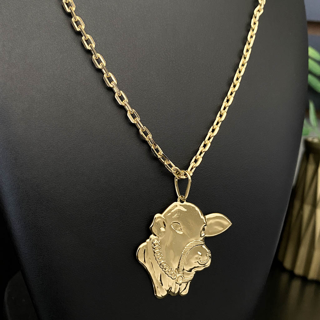 Corrente Cadeado 4mm e Pingente Boi Nelore Banhado a Ouro 18K