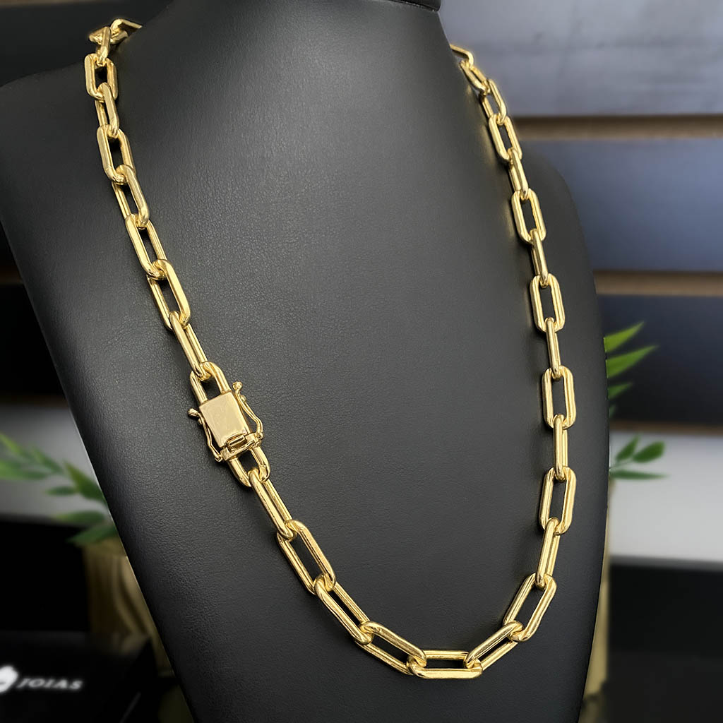 Corrente Cadeado Alongado 10mm Banhada a Ouro 18K