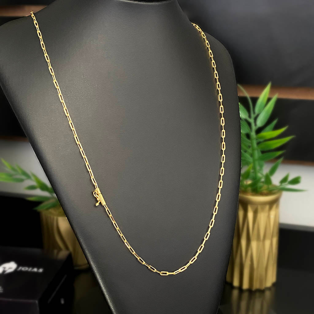 Corrente Cadeado Alongado 2mm Banhada a Ouro 18K