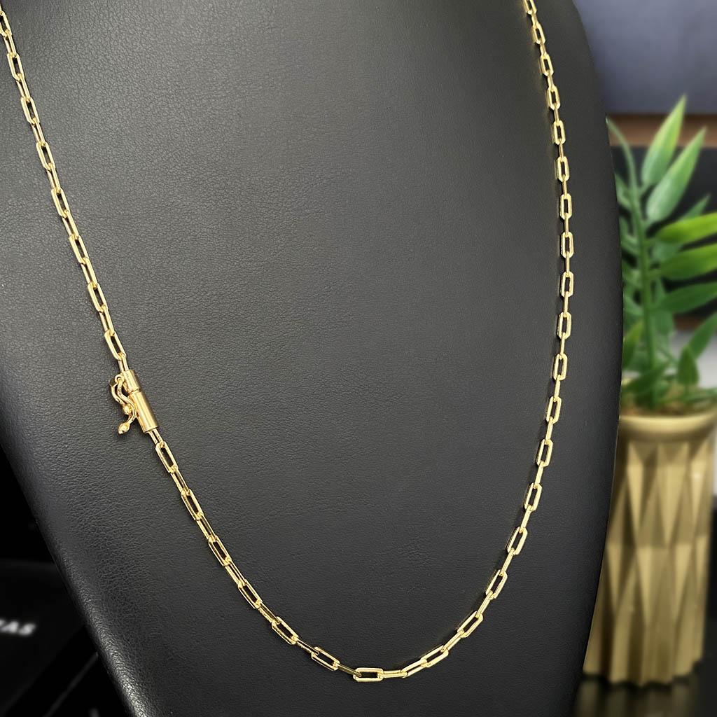 Corrente Cadeado Alongado 2mm Banhada a Ouro 18K