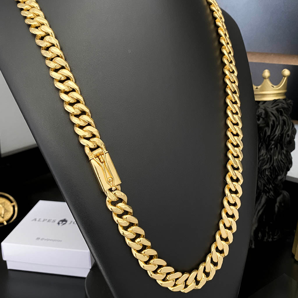 Corrente Cubana 12mm Banhada a Ouro 18K